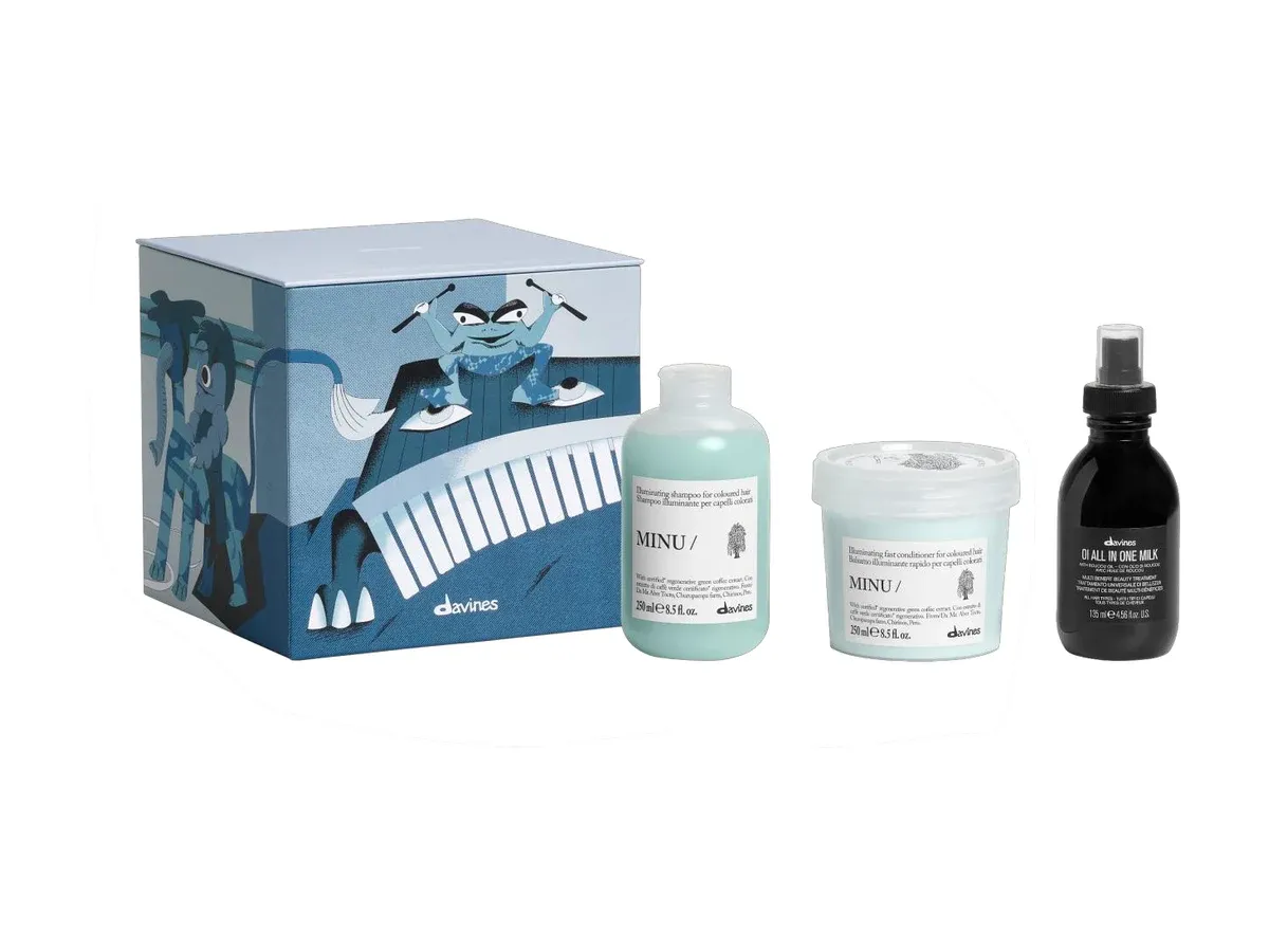 Mélodies au-dessus du ciel : Cheveux colorés : shampoing et après-shampoing MINU, All in One Milk OI